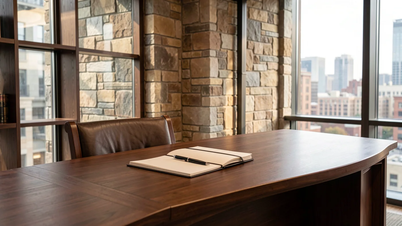 Warm modern office desk for professional service branding