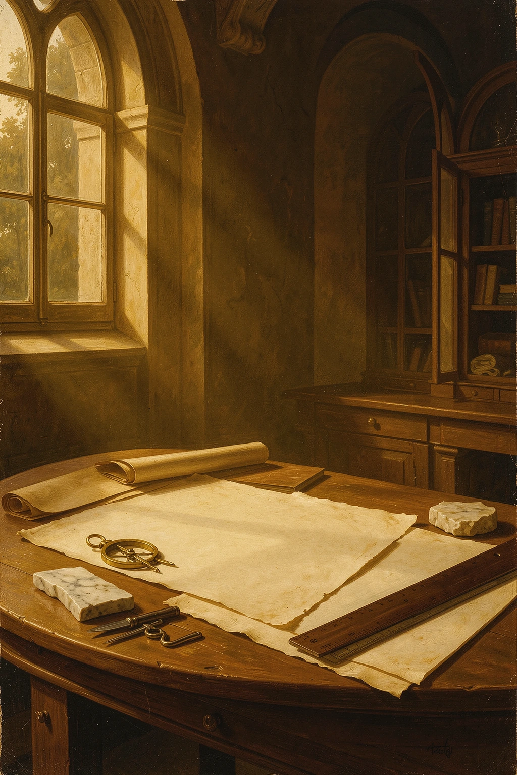 Old-world atelier and manuscript study