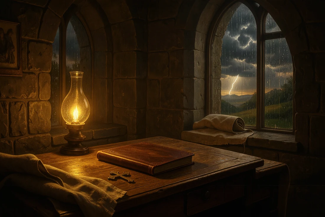 Monastic desk and storm window study